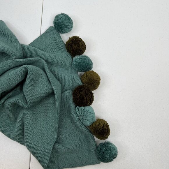 J. Crew Kid Wool Blend Chunky Scarf Pom Pom Hand Knit Seafoam Green 62 In 7.5 In - Picture 5 of 10